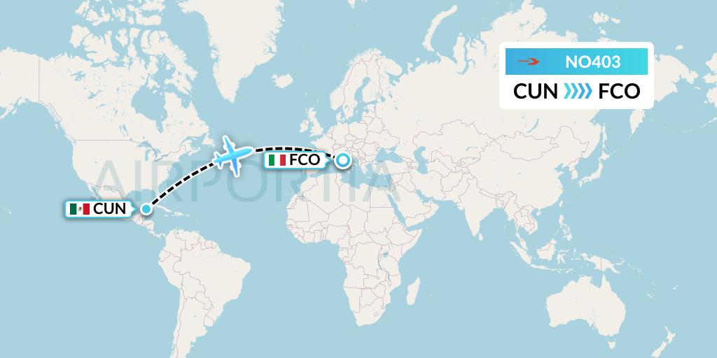 NO403 Neos Flight Map: Cancun to Rome