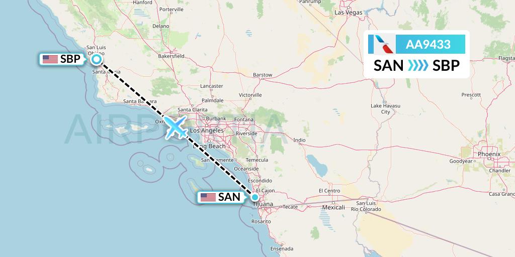 AA9433 American Airlines Flight Map: San Diego to San Luis Obispo