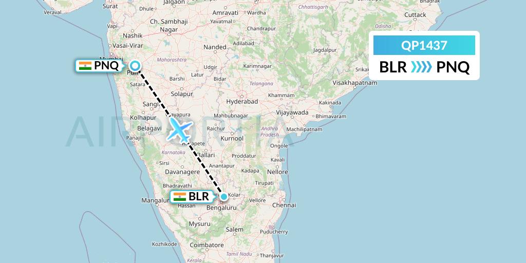 QP1437 Akasa Air Flight Map: Bangalore to Pune