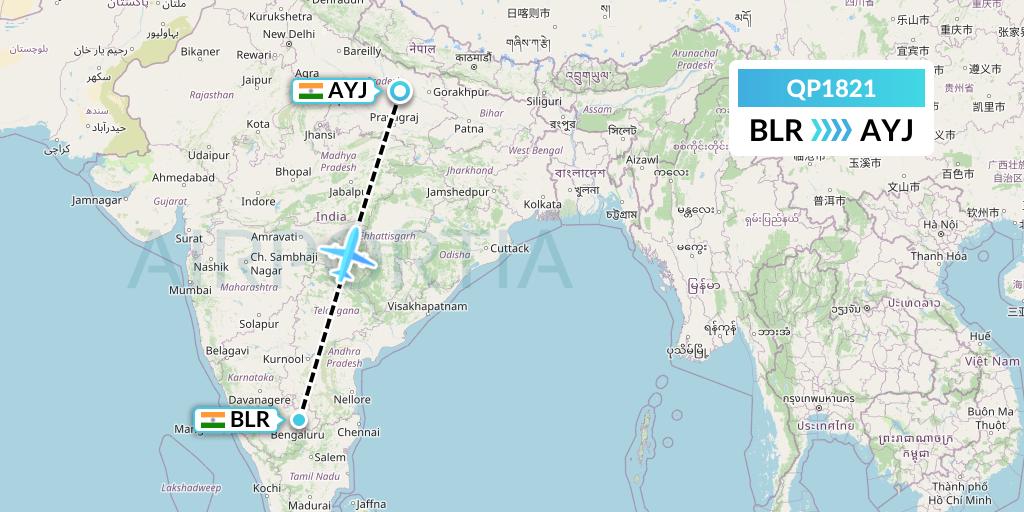 QP1821 Akasa Air Flight Map: Bangalore to Lucknow