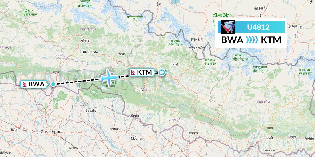U4812 Buddha Air Flight Map: Bhairawa to Kathmandu