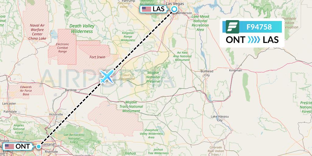 F94758 Frontier Airlines Flight Map: Ontario to Las Vegas
