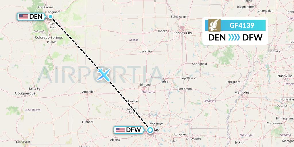 GF4139 Gulf Air Flight Map: Denver to Dallas