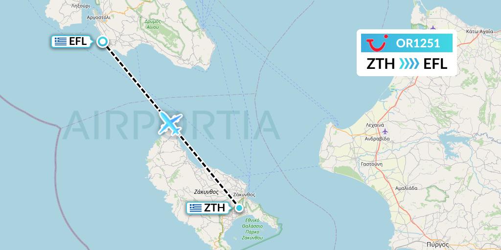 OR1251 TUI fly Netherlands Flight Map: Zakynthos to Kefalonia