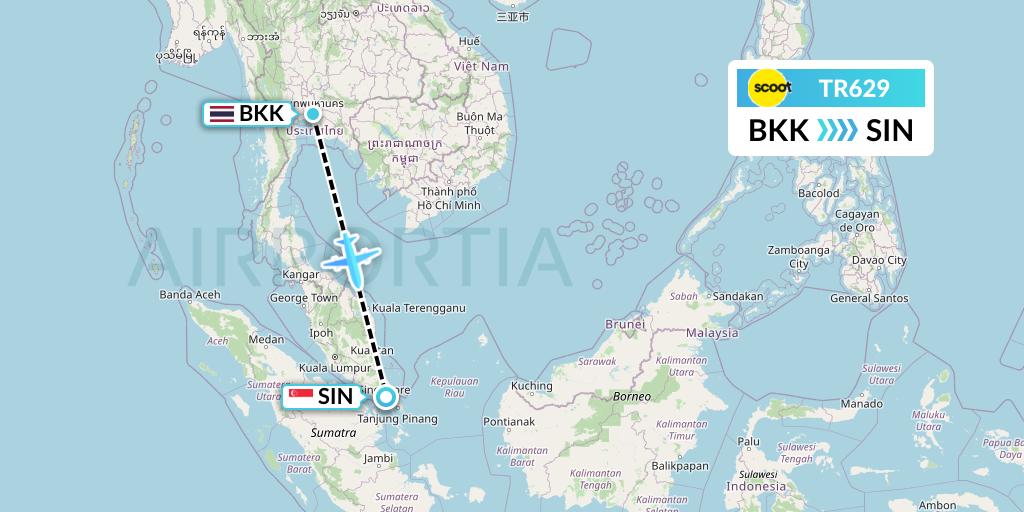 TR629 Tigerair Flight Map: Bangkok to Singapore