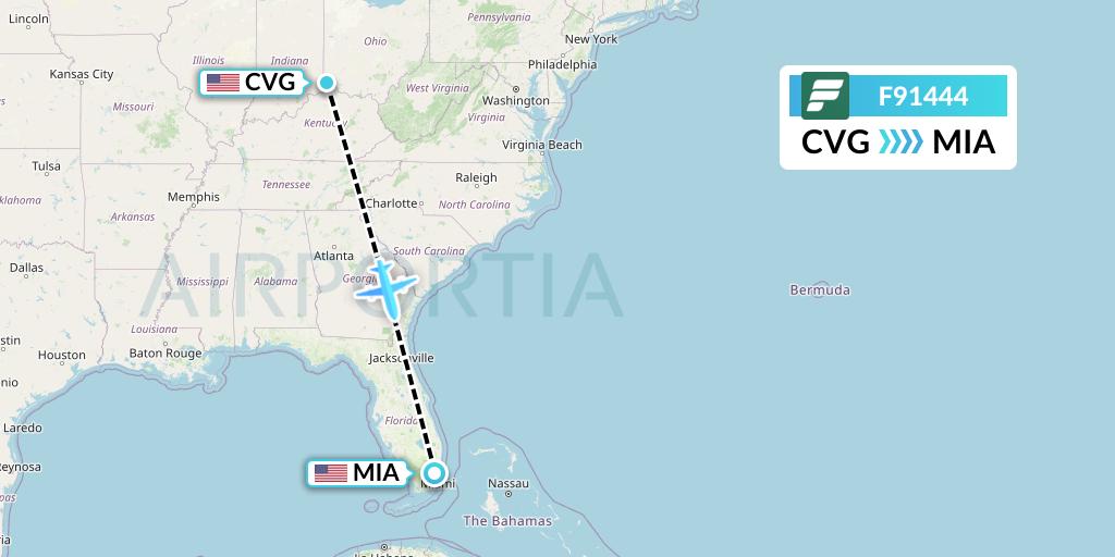 F91444 Frontier Airlines Flight Map: Cincinnati to Miami