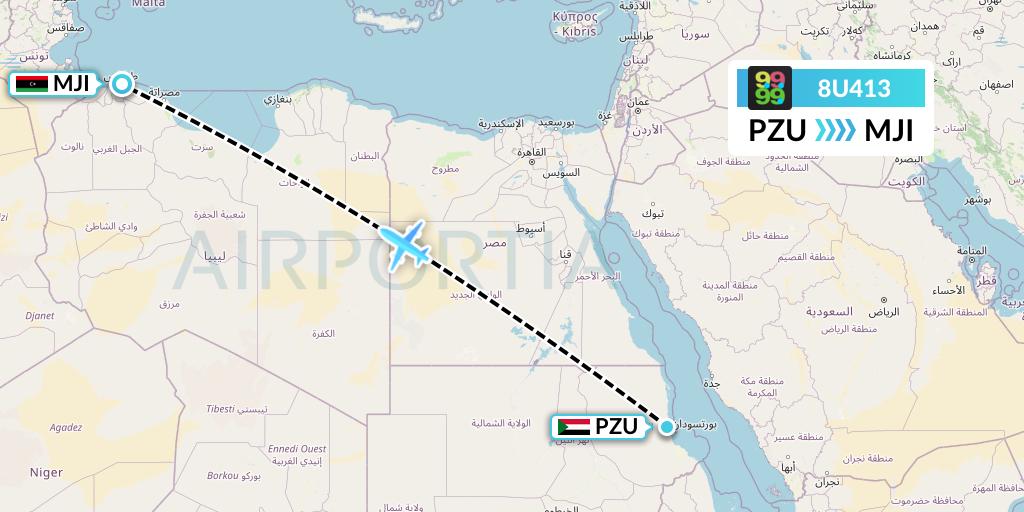 8U413 Afriqiyah Airways Flight Map: Port Sudan to Tripoli