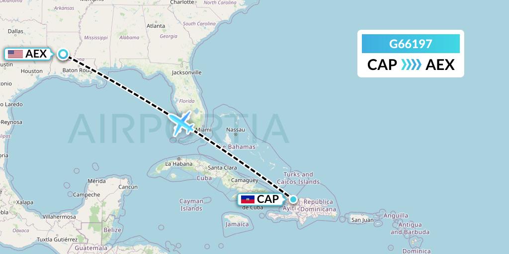 G66197 Fly Arna Flight Map: Cap-Haitien to Alexandria