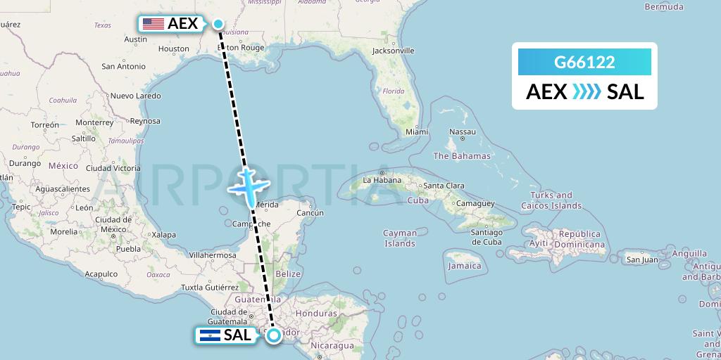 G66122 Fly Arna Flight Map: Alexandria to San Salvador