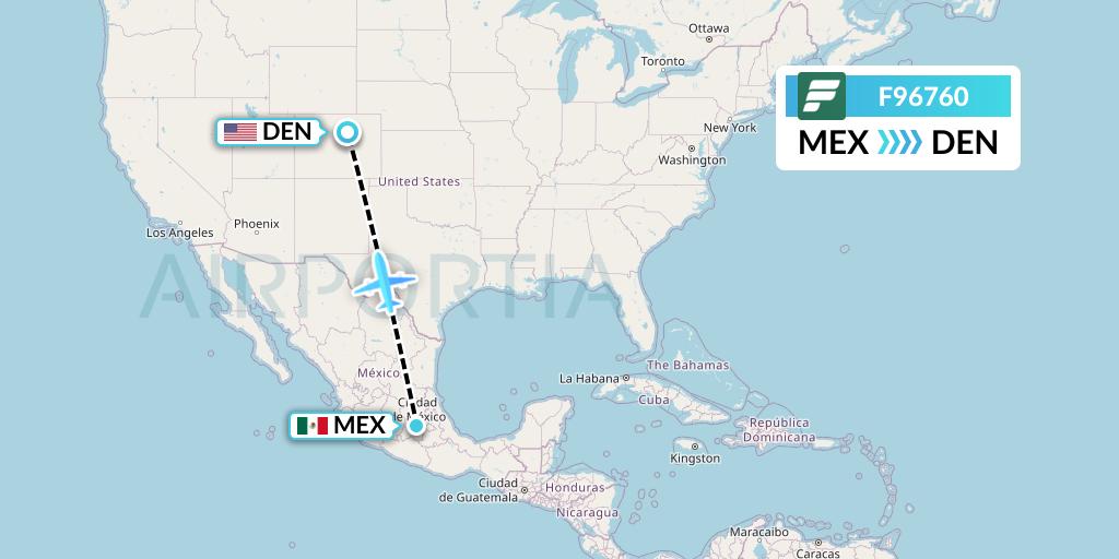 F96760 Frontier Airlines Flight Map: Mexico City to Denver