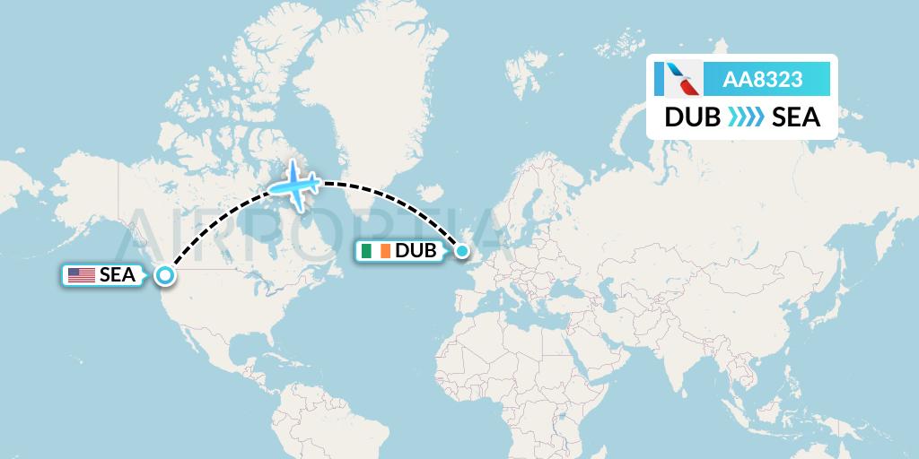 AA8323 American Airlines Flight Map: Dublin to Seattle
