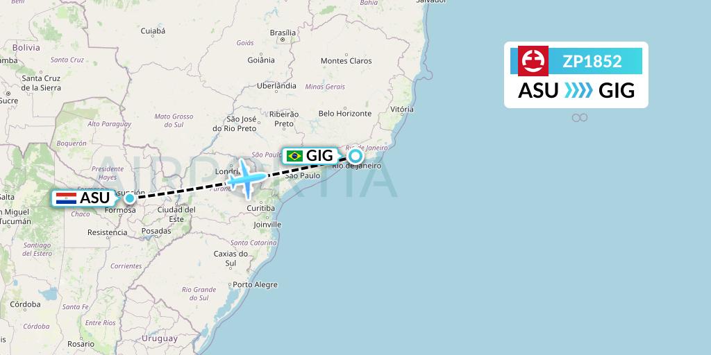 ZP1852 Paranair Flight Map: Asuncion to Rio de Janeiro
