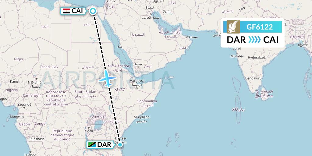 GF6122 Gulf Air Flight Map: Dar-es-Salaam to Cairo