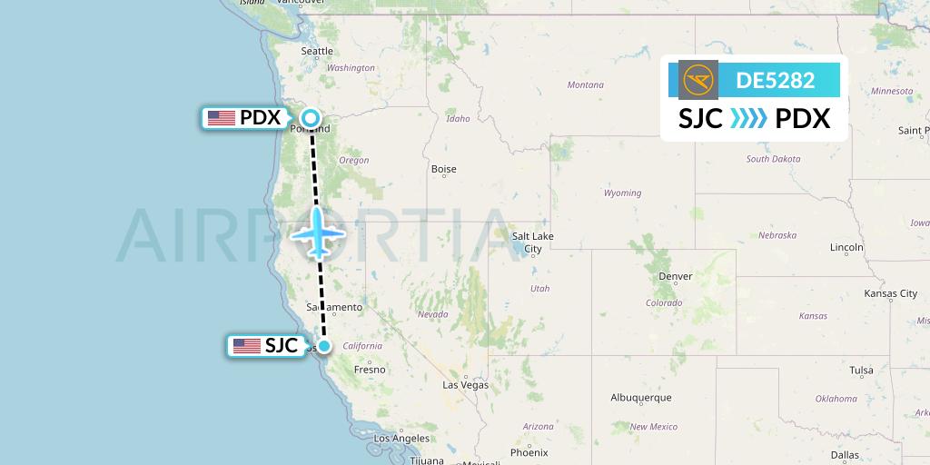 DE5282 Condor Flight Map: San Jose to Portland