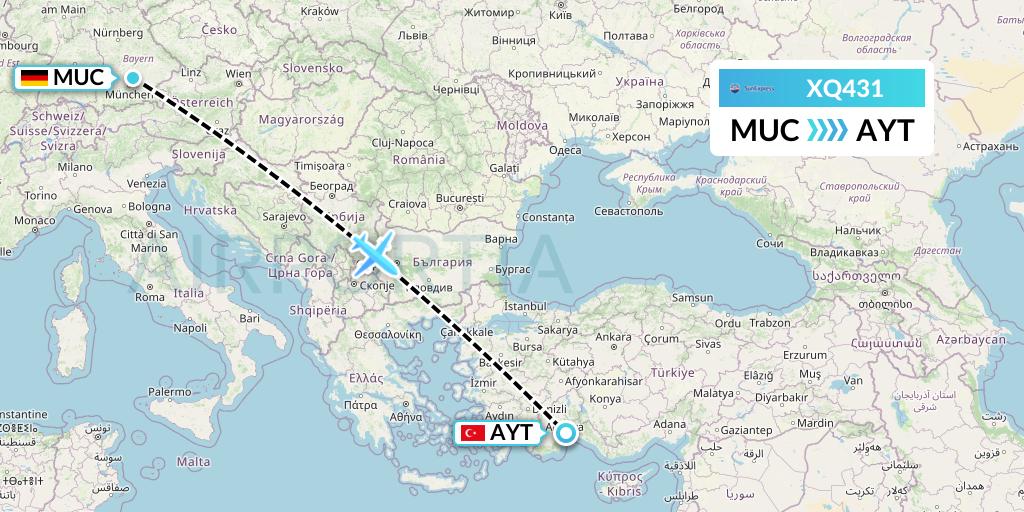 XQ431 SunExpress Flight Map: Munich to Antalya