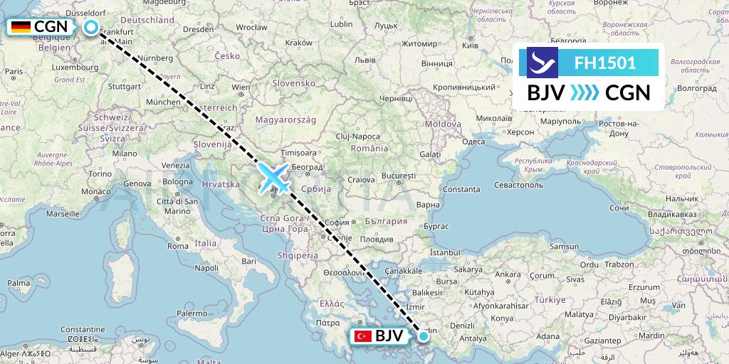 FH1501 Freebird Airlines Flight Map: Bodrum to Cologne