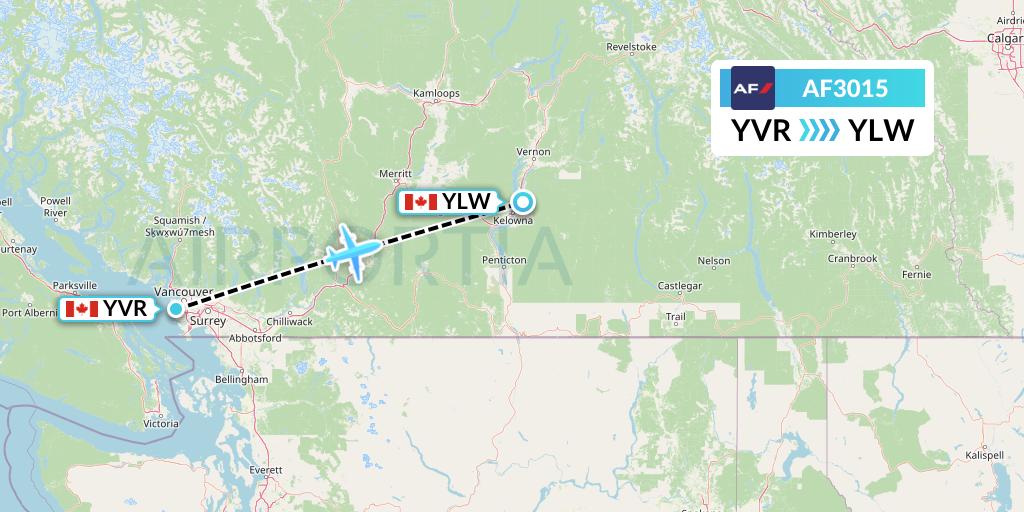 AF3015 Air France Flight Map: Vancouver to Kelowna