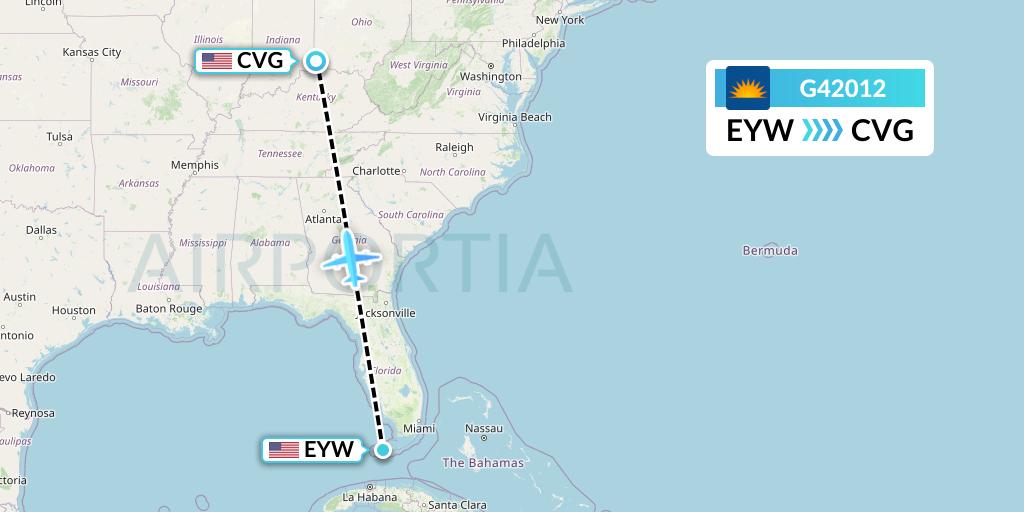 G42012 Allegiant Air Flight Map: Key West to Cincinnati