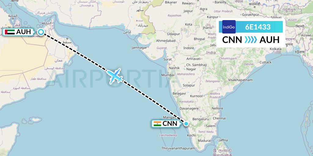 6E1433 IndiGo Airlines Flight Map: Mattannur to Abu Dhabi