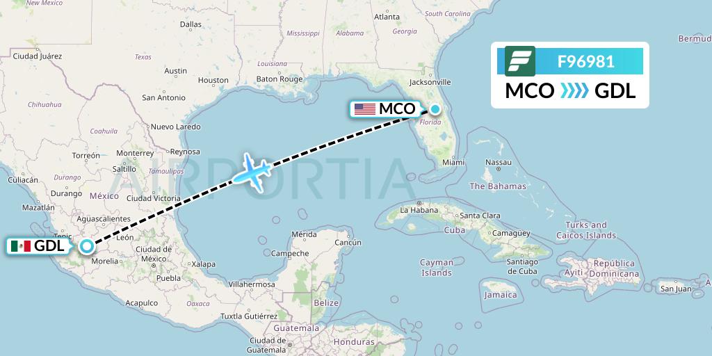 F96981 Frontier Airlines Flight Map: Orlando to Guadalajara