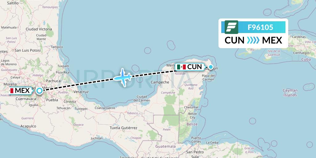 F96105 Frontier Airlines Flight Map: Cancun to Mexico City