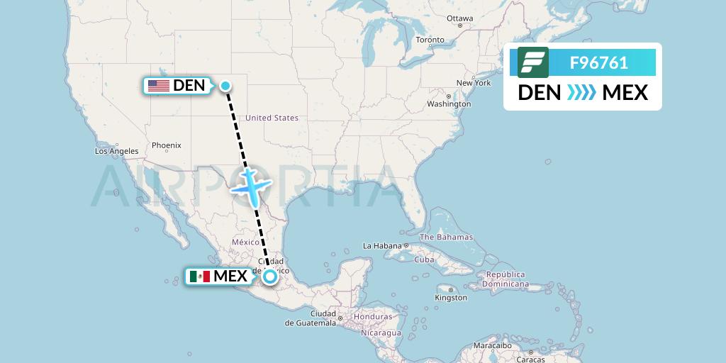 F96761 Frontier Airlines Flight Map: Denver to Mexico City