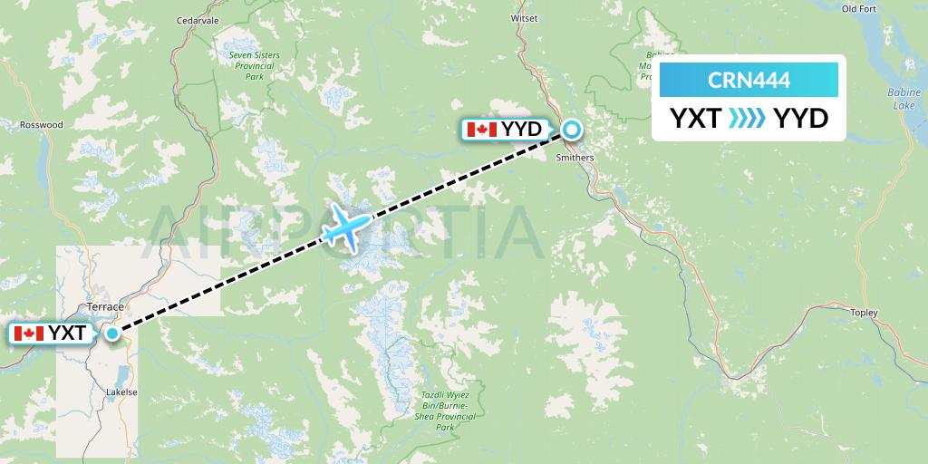 CRN444 Aerocaribbean Flight Map: Terrace to Smithers