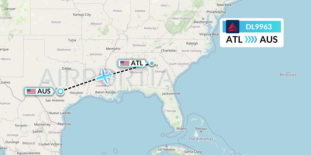 DL9963 Delta Air Lines Flight Map: Atlanta to Austin
