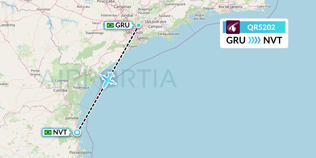 QR5202 Qatar Airways Flight Map: Sao Paulo to Navegantes