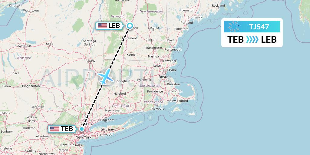 TJ547 Tradewind Aviation Flight Map: Teterboro to Lebanon