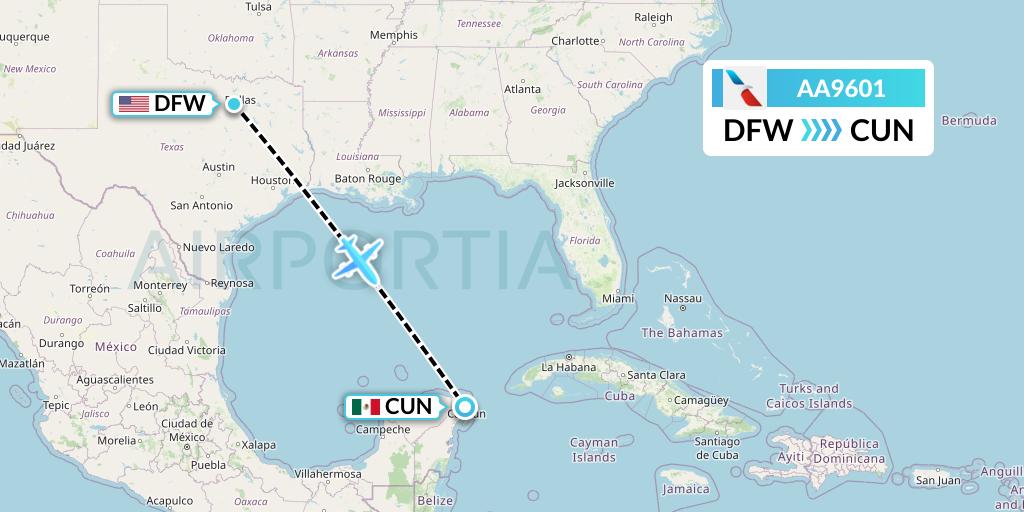 AA9601 American Airlines Flight Map: Dallas to Cancun