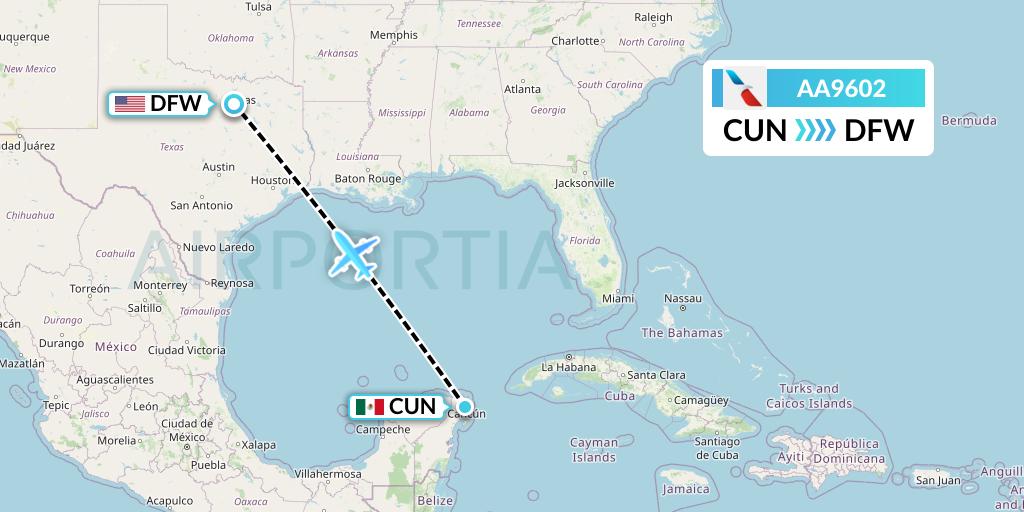 AA9602 American Airlines Flight Map: Cancun to Dallas