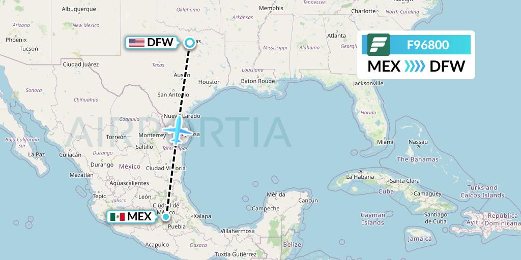 F96800 Frontier Airlines Flight Map: Mexico City to Dallas