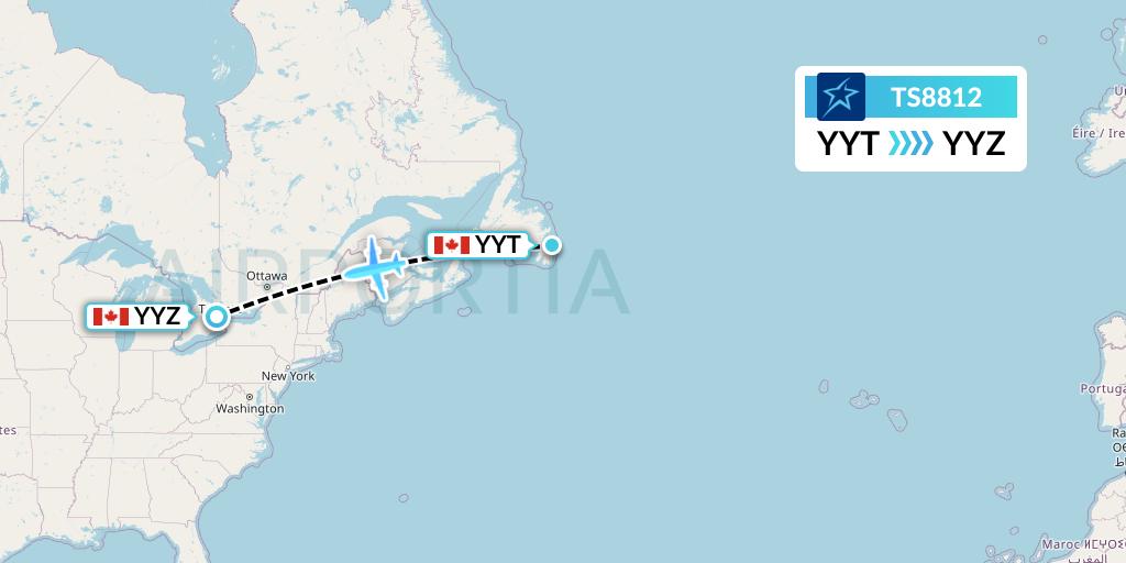 TS8812 Air Transat Flight Map: St. John's to Toronto