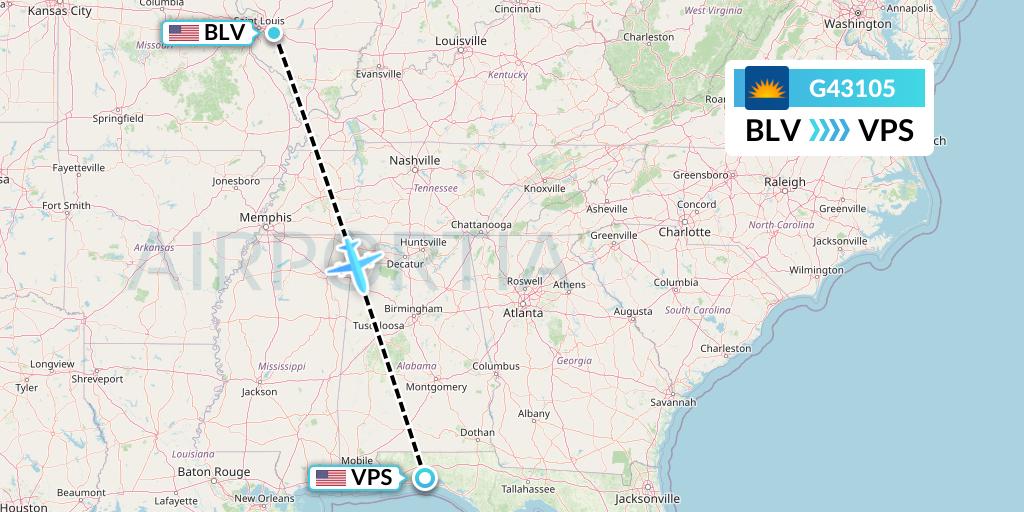 G43105 Allegiant Air Flight Map: Belleville to Valparaiso