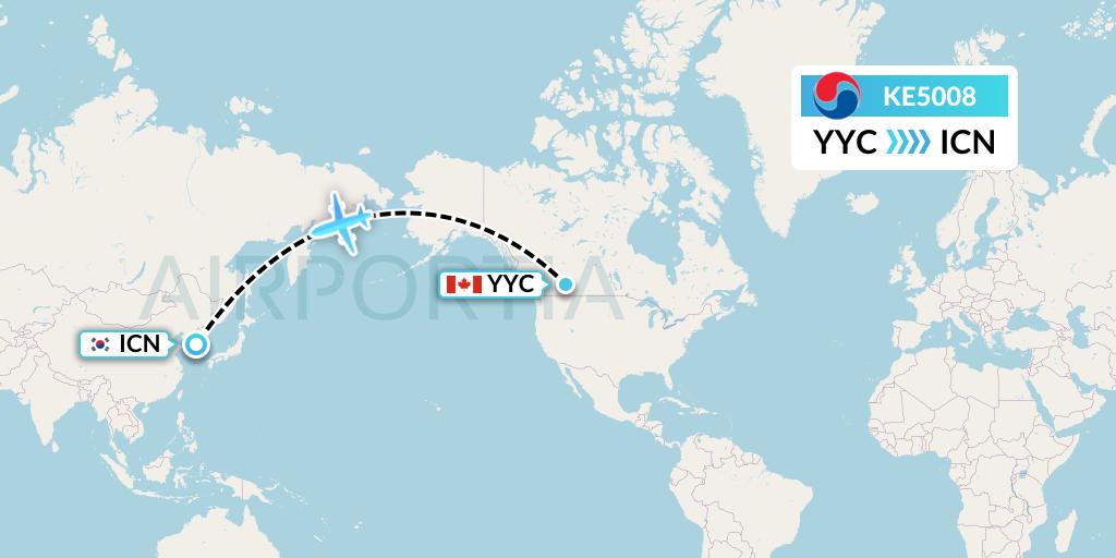 KE5008 Korean Air Flight Map: Calgary to Seoul