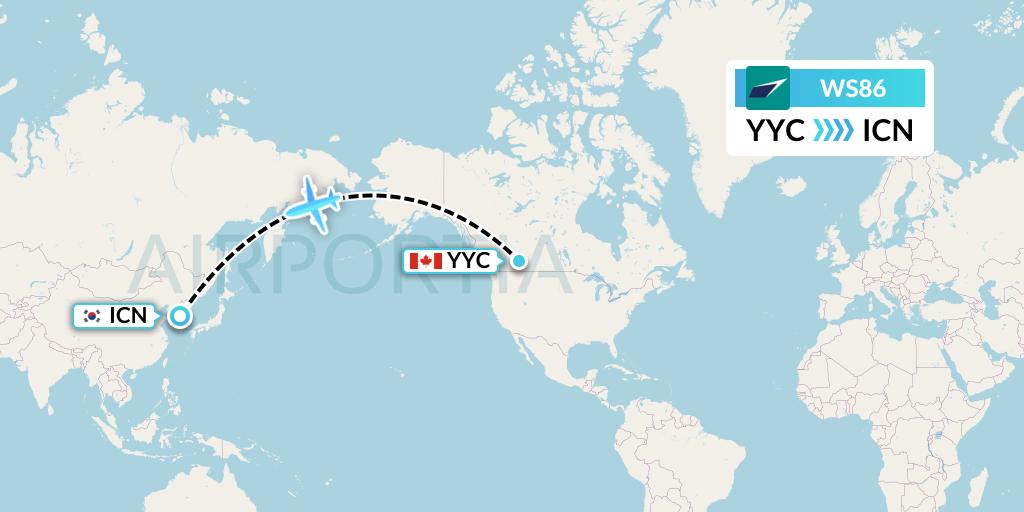 WS86 WestJet Flight Map: Calgary to Seoul