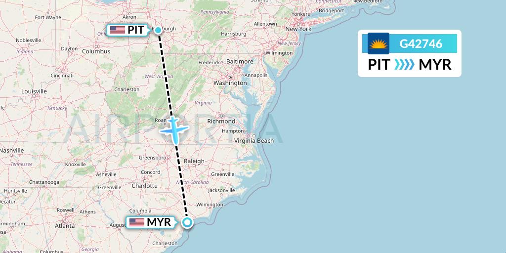 G42746 Allegiant Air Flight Map: Pittsburgh to Myrtle Beach