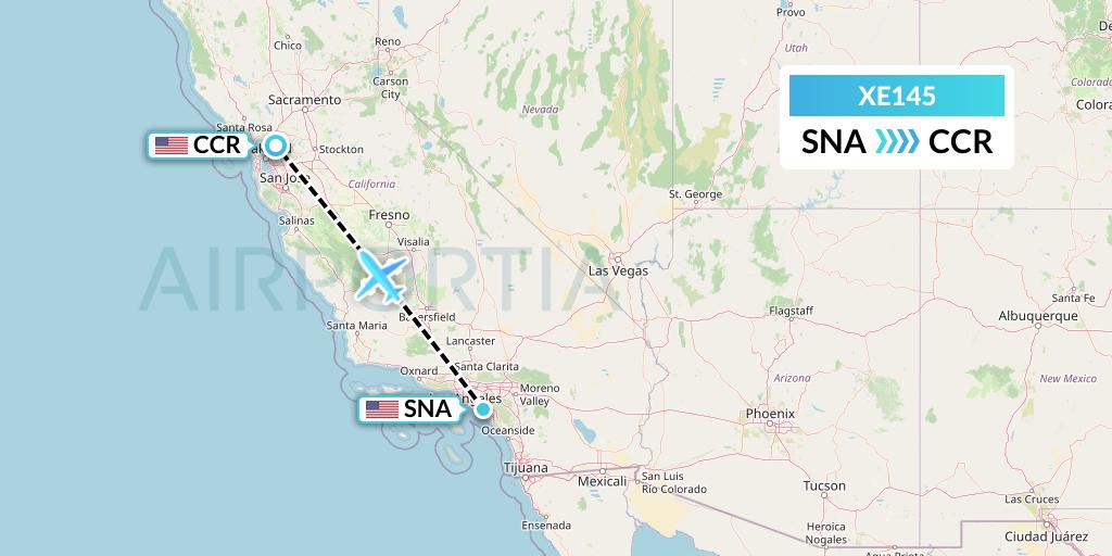 XE145 Jsx Flight Map: Orange County to Concord