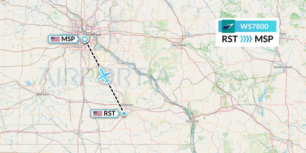 WS7800 WestJet Flight Map: Rochester to Minneapolis