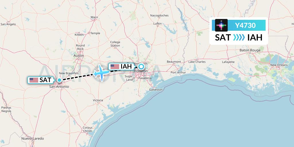 Y4730 Volaris Flight Map: San Antonio to Houston