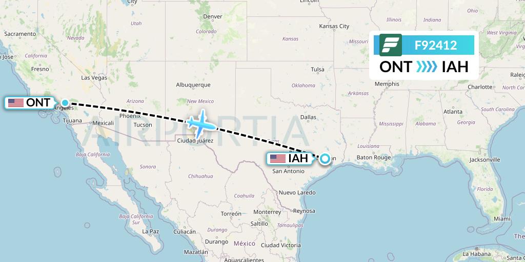 F92412 Frontier Airlines Flight Map: Ontario to Houston
