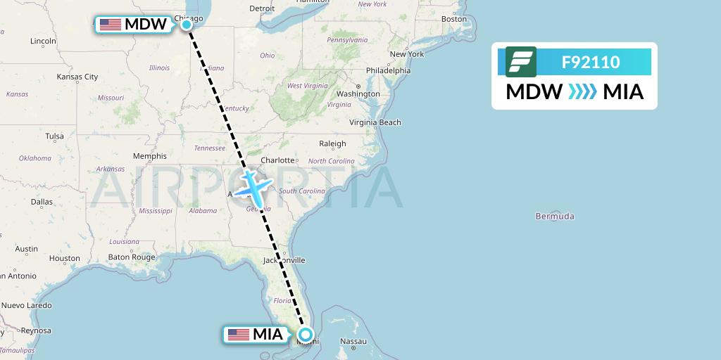 F92110 Frontier Airlines Flight Map: Chicago to Miami