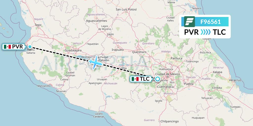 F96561 Frontier Airlines Flight Map: Puerto Vallarta to Mexico City
