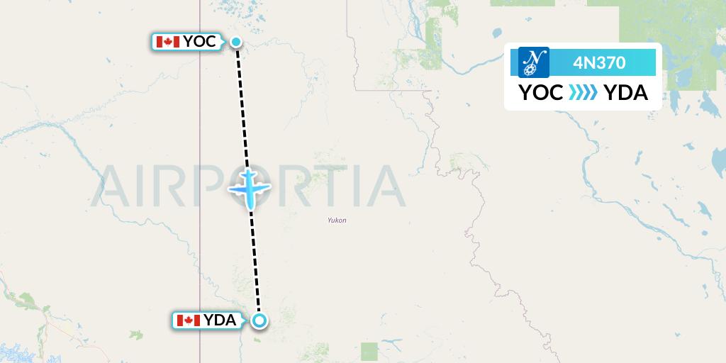 4N370 Air North Flight Map: Old Crow to Dawson City