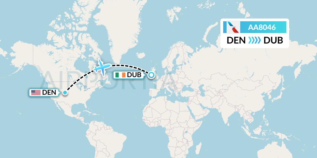 AA8046 American Airlines Flight Map: Denver to Dublin