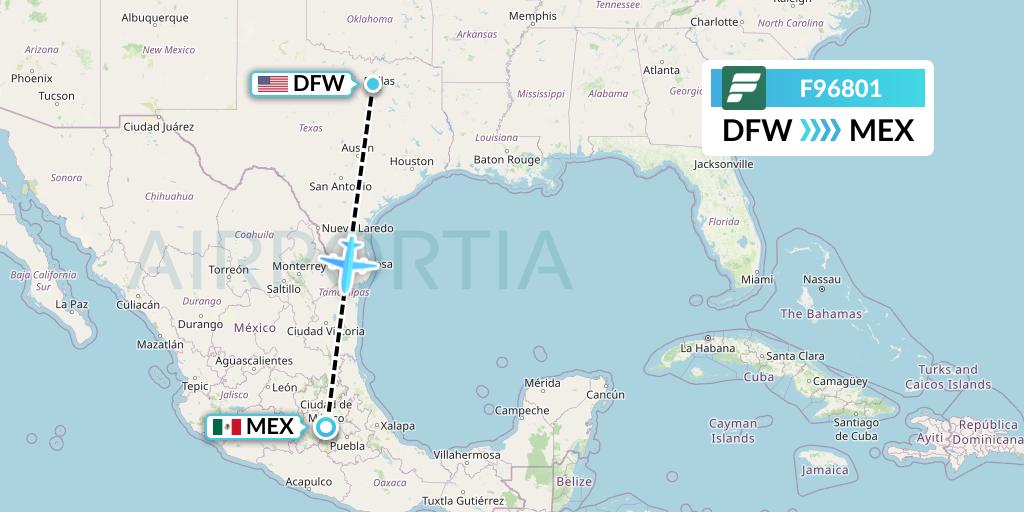 F96801 Frontier Airlines Flight Map: Dallas to Mexico City