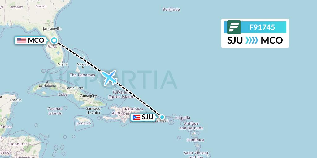 F91745 Frontier Airlines Flight Map: San Juan to Orlando
