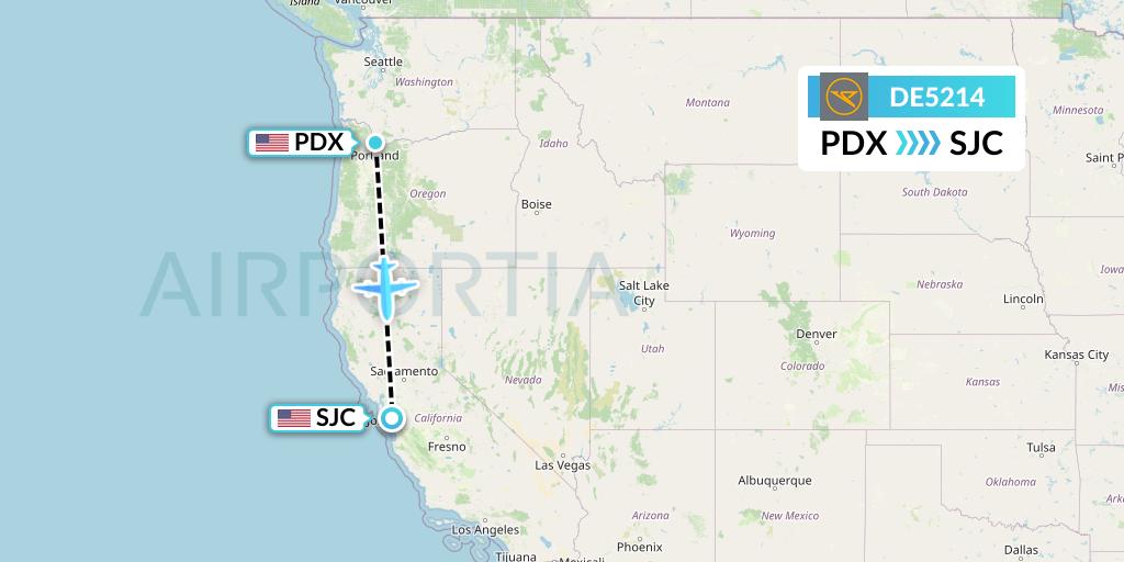DE5214 Condor Flight Map: Portland to San Jose