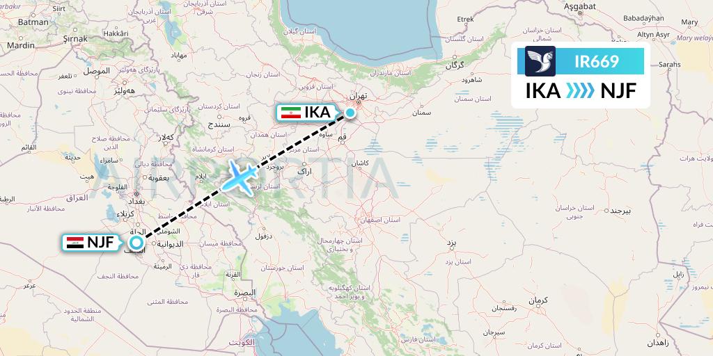IR669 Iran Air Flight Map: Tehran to Najaf